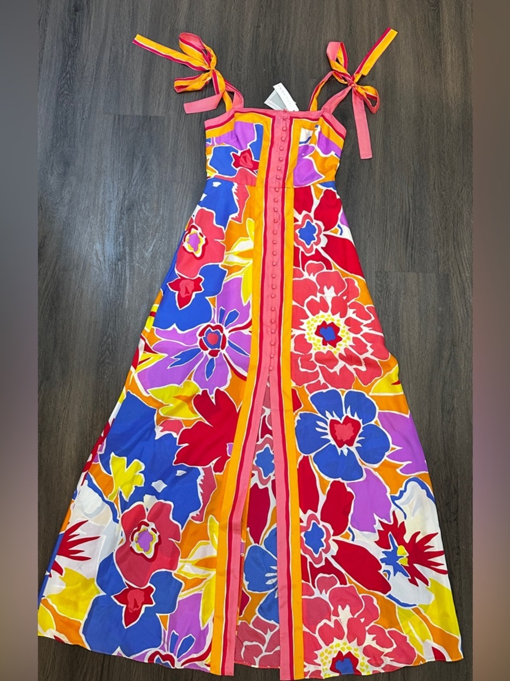 Colorful Floral Maxi Dress Tie Strap Resort Vacation Wedding Guest Size 2 NWT - Picture 2 of 9
